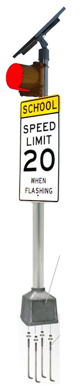 Solar School Zone Flasher 8 inches RED Beacon