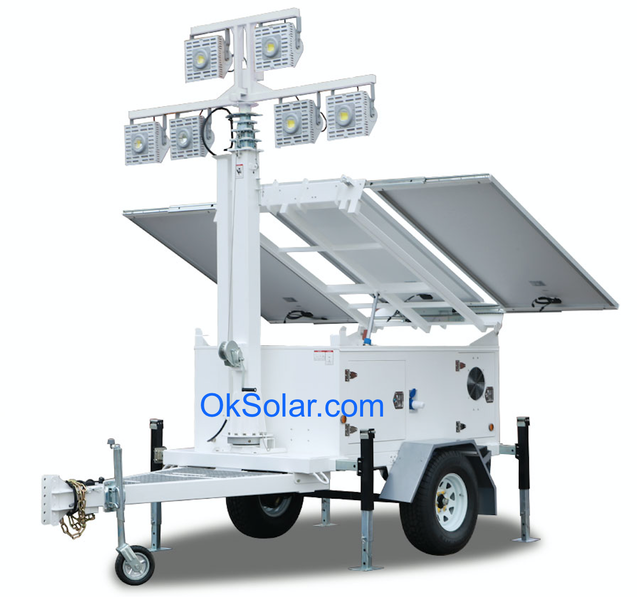 solar light tower, light tower, refugee camps solar light tower, mobile light towers, job site solar light tower, portable solar light towers, solar powered construction light tower.