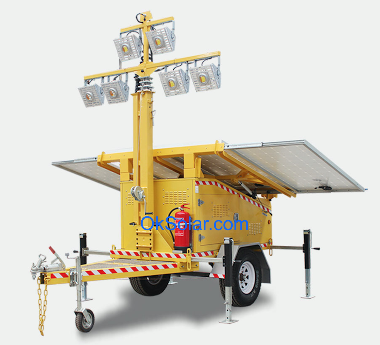 solar light tower, light tower, refugee camps solar light tower, mobile light towers, job site solar light tower, portable solar light towers, solar powered construction light tower.