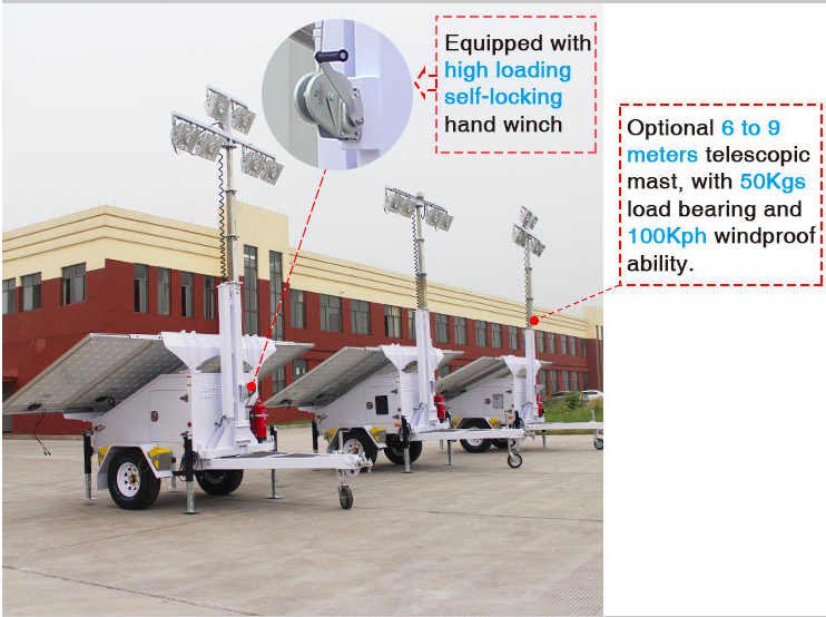 Solar Light Tower, Light Tower, Refugee Camps Solar Light Tower, mobile light towers, Job Site Solar Light Tower, Portable Solar Light Towers, Solar Powered Construction Light Tower