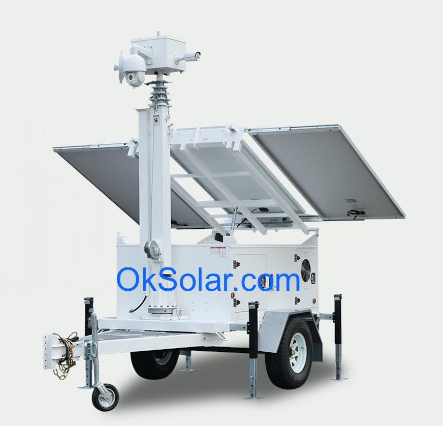 Solar CCTV Trailer Surveillance, Security Solar Light Tower, Refugee Camp Solar CCTV Trailer Night Vision, Mobile Surveillance Trailer Solar CCTV Night, Job Site Solar CCTV Trailer Surveillance, Solar CCTV Trailer Airport Security Night Vision