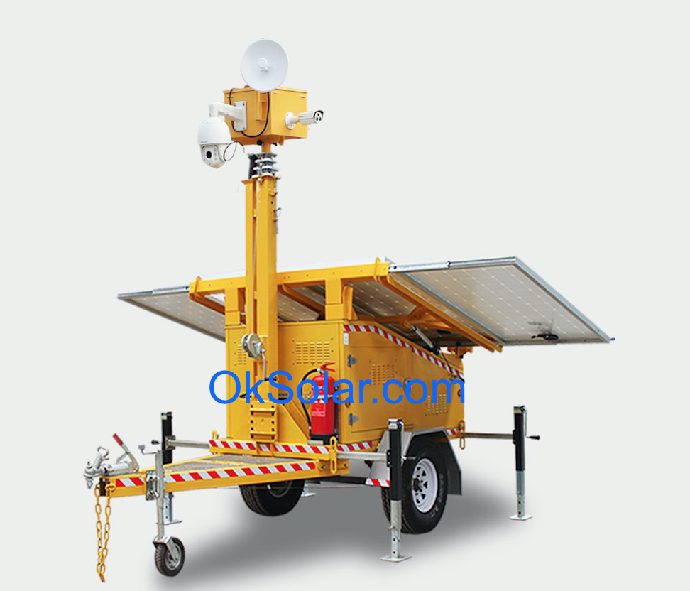 Solar CCTV Trailer Surveillance, Security Solar Light Tower, Refugee Camp Solar CCTV Trailer Night Vision, Mobile Surveillance Trailer Solar CCTV Night, Job Site Solar CCTV Trailer Surveillance, Solar CCTV Trailer Airport Security Night Vision