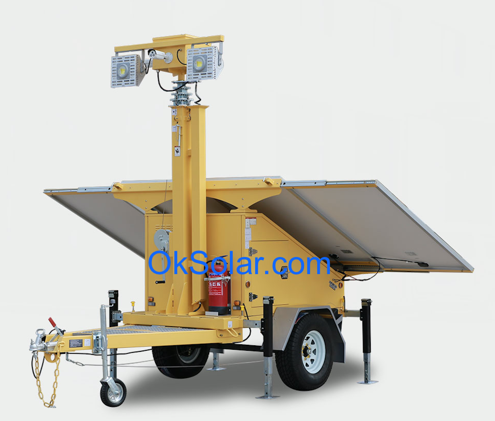 Solar CCTV Trailer Surveillance, Security Solar Light Tower, Refugee Camp Solar CCTV Trailer Night Vision, Mobile Surveillance Trailer Solar CCTV Night, Job Site Solar CCTV Trailer Surveillance, Solar CCTV Trailer Airport Security Night Vision