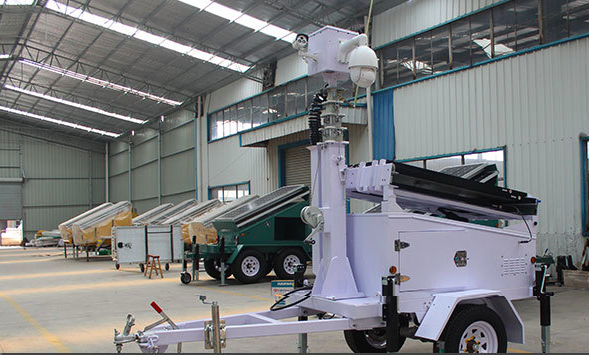 Solar CCTV Trailer Surveillance, Security Solar Light Tower, Refugee Camp Solar CCTV Trailer Night Vision, Mobile Surveillance Trailer Solar CCTV Night, Job Site Solar CCTV Trailer Surveillance, Solar CCTV Trailer Airport Security Night Vision