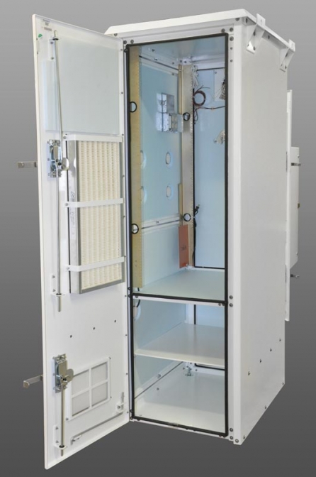 Nema Outdoor Wireless Racking Cabinet Enclosure for the 4G, LTE, OTN, Outside Plant (OSP), CATV, Wireless Markets. Direct Air Cooled Nema Wireless Racking Enclosure for the 4G LTE