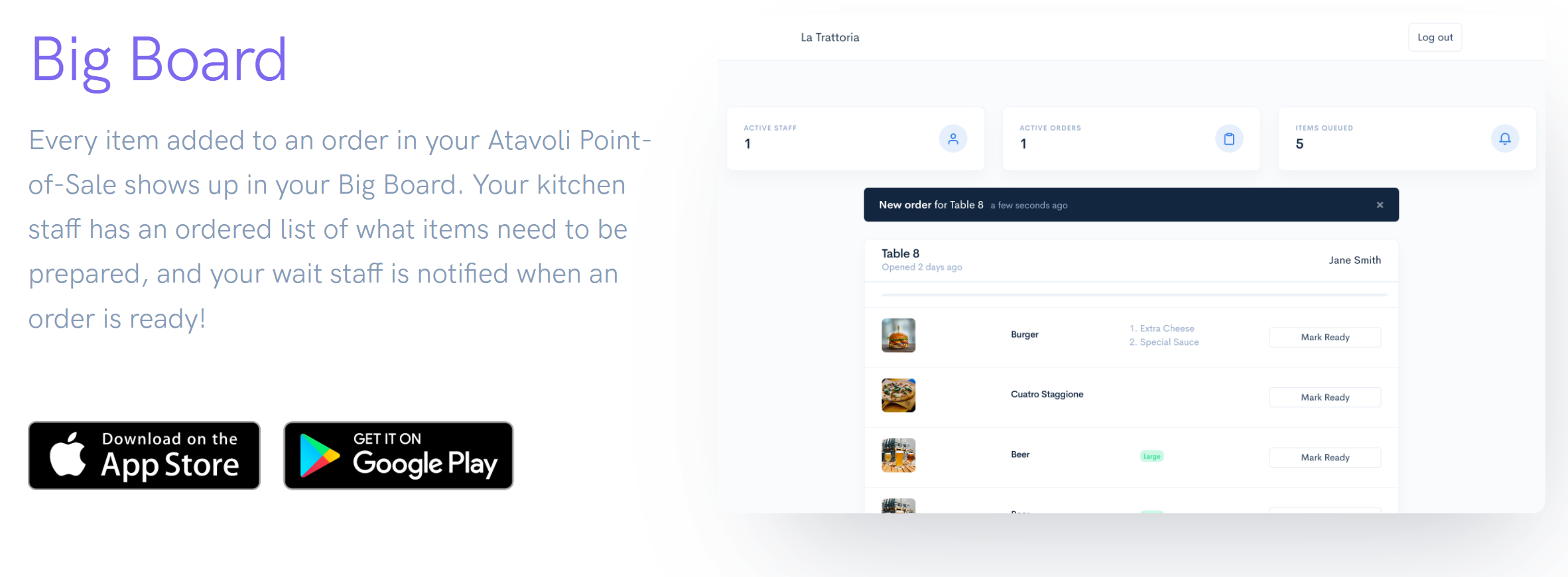 Atavoli - Restaurant Kitchen Unified TODO List for Your Kitchen Staff Point of Sale for Restaurants, Bars, Cafes, Bistros, Diners, Bakeries, Food Trucks, Hotels, Bed and Breakfasts, Resorts, Night Clubs