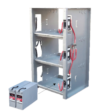 Shelf integrated battery rack for 48v systems