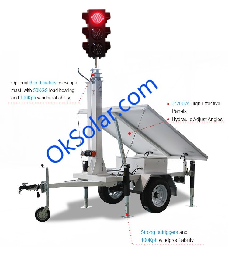 Solar Traffic Lights 4 Ways Traffic Signal Control, Solar Powered Traffic Warning Light, 4 Way Traffic Signal control, Remote Control Portable Traffic Signal Lights, temporary four ways solar traffic light.