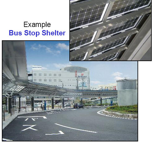 Bus Stop Shelter by Sanyo-OkSolar.com UPS systems by IQUPS  Custom Solutions for Utility-Scale Green Power Generation &nbsp;combination of solar wind and fuel cells